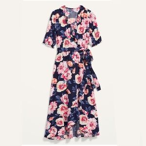 OLD NAVY Waist-Defined Ruffled Tie-Belt Midi Wrap Dress for Women